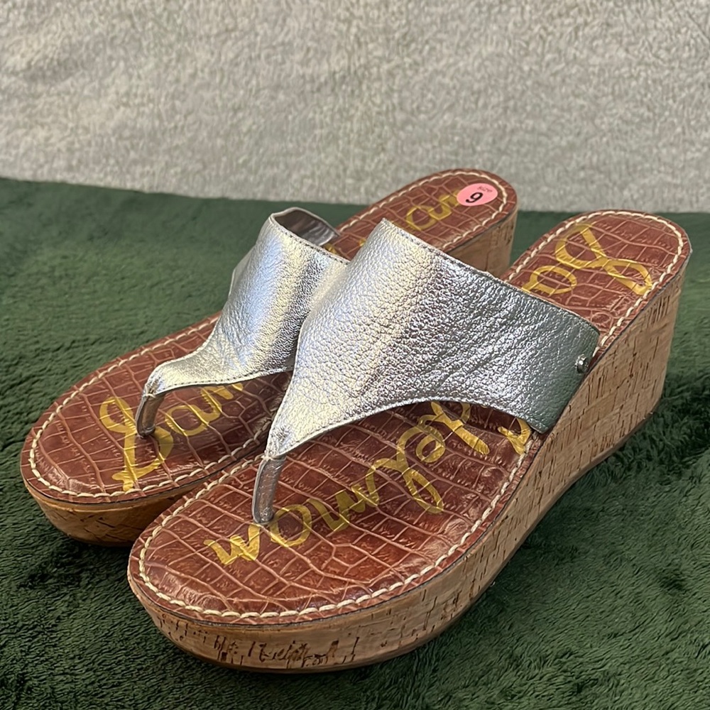 Sam Edelman Silver Cork Wedges size 9